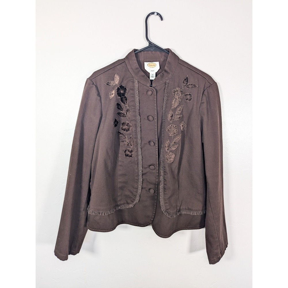 Talbots Women's Blazer Jacket 16 Embroidered Stretch Brown‎ Artsy Boho